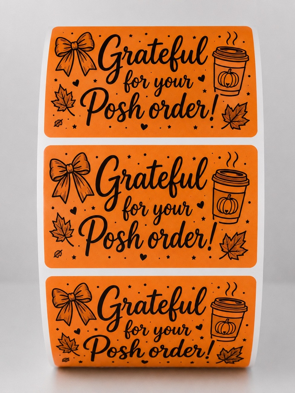 100 Orange Fall Grateful For Your Posh Order Stickers 2x1 Pumpkin Spice Coffee